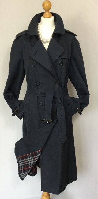 Burberry Womens Double Breasted Blue Trench Coat Size 18 Nova Check Vintage