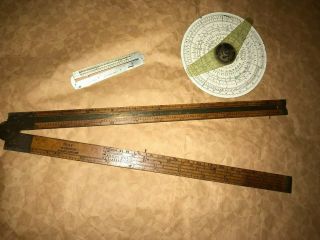 3 Vintage Measuring Tools Binary Circular Wooden Folding Ruler Metal Chapin Acme