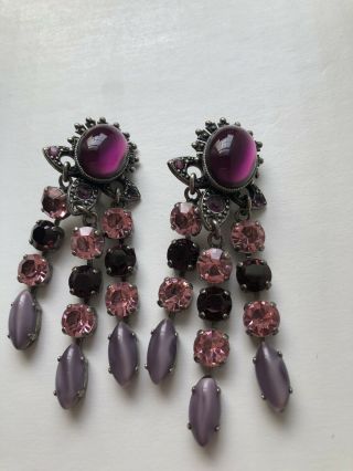 Jean Louis Blin Paris Purple Pink Drop Clip On Earrings