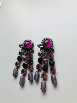 Jean Louis Blin Paris Purple Pink Drop Clip On Earrings 2
