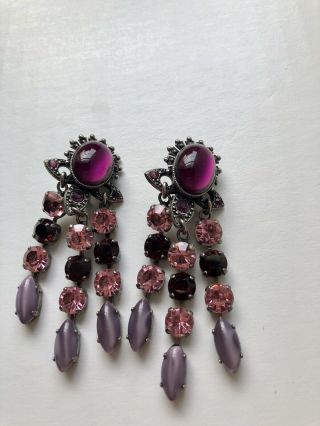 Jean Louis Blin Paris Purple Pink Drop Clip On Earrings 3