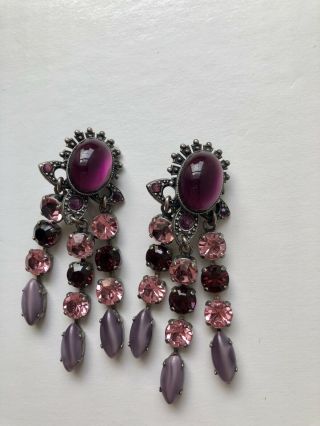 Jean Louis Blin Paris Purple Pink Drop Clip On Earrings 4