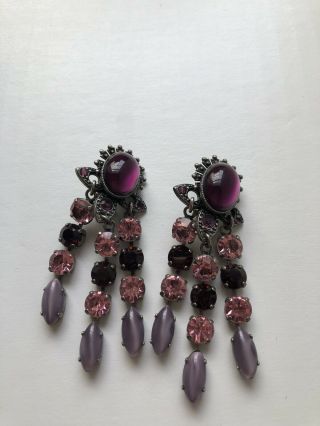 Jean Louis Blin Paris Purple Pink Drop Clip On Earrings 5