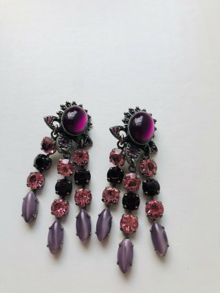 Jean Louis Blin Paris Purple Pink Drop Clip On Earrings 6