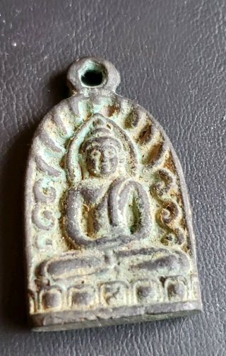 Old Somkor Metallic Thai Buddha Amulet With Yant On Reverse Side
