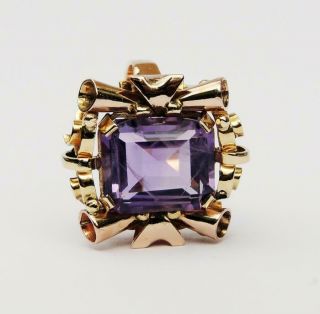 Austrian Gold & Amethyst Ring Vienna 1925 Maker Ws - Manner Of Josef Hoffmann