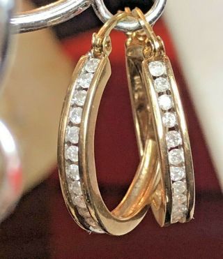 Vintage Estate 10k Gold Natural Diamond Earrings Hoops Designer Signed Ajr