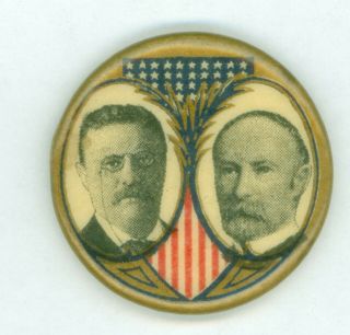 Vtg 1904 President Theodore Roosevelt Fairbanks Jugate Campaign Pinback Button