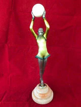 Fine Vintage Cold Painted Spelter Art Deco Figurine With Ball Chiparus