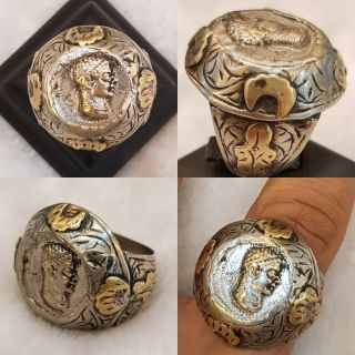 Very Rare & Unique Roman Ancient Wonderful Silver Old Ring With Roman Coin King