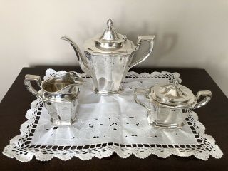 A Set Of 3 Vintage Gorham Silverplate Coffee Pot,  Sugar Bowl And Creamer