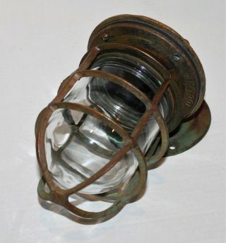 Vintage Brass Nautical Ship Oceanic Bulk Head Explosion Lamp Light W/ Lens Cage