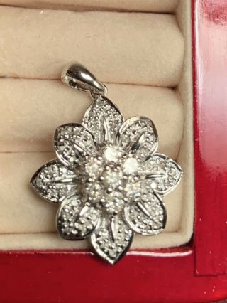 14kt White Gold 1.  10 Ct Vintage Flower Antique Diamond Pendant