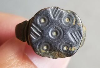Ancient Roman Empire " Evil Eye " Protection Intact & Wearable Bronze Ring Sz 9.  25