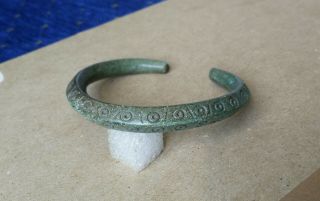 Ancient Viking Bronze Bracelet Tracery With Ornament Solar Really Rare Type