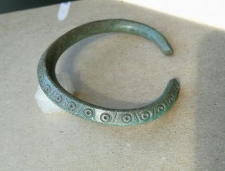 Ancient Viking bronze bracelet tracery with ornament SOLAR REALLY RARE TYPE 2