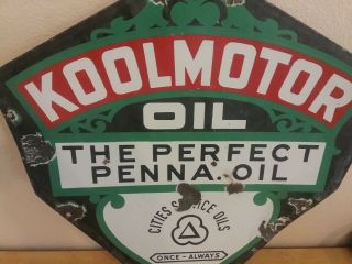 Rare 2 - Sided Porcelain Koolmotor Oil Curb Sign - Cities Service Oils