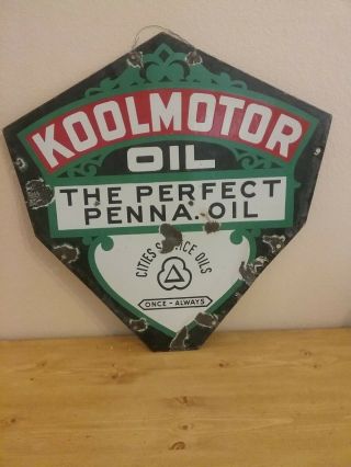 RARE 2 - Sided Porcelain KOOLMOTOR OIL Curb Sign - Cities Service Oils 2