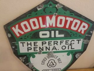 RARE 2 - Sided Porcelain KOOLMOTOR OIL Curb Sign - Cities Service Oils 3