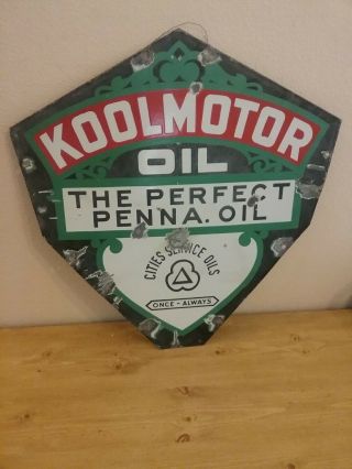 RARE 2 - Sided Porcelain KOOLMOTOR OIL Curb Sign - Cities Service Oils 4