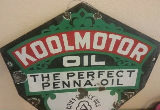 RARE 2 - Sided Porcelain KOOLMOTOR OIL Curb Sign - Cities Service Oils 5