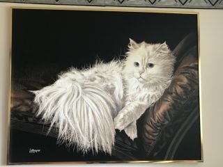 Vintage The Resting Cat Oil Cashmere Painting By Letterman