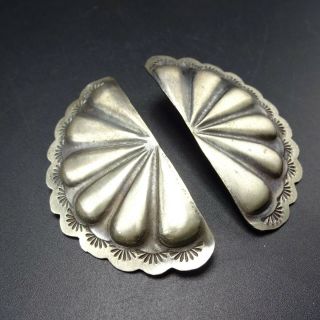 Vintage Navajo Hand Stamped & Repousse Sterling Silver Earrings Half Circle