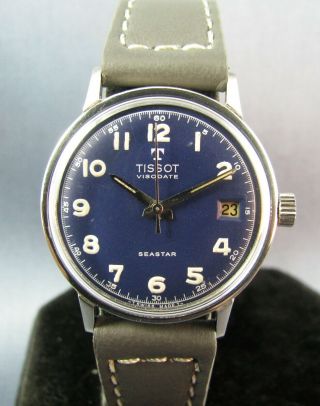 Vintage Tissot Seastar Visodate Blue Dial Stainless Steel Mens Watch 17J 1960s 2