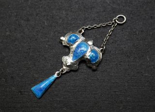 Victorian Arts And Crafts Sterling Silver And Blue Enamel Small Pendant,  Rare