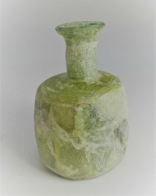 Museum Quality Ancient Roman Green Glass Vessel Medicine Bottle 200 - 300ad