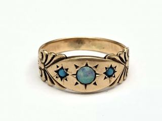 Art Deco 10k Yellow Gold Opal & Turquoise Cocktail Ring Size 7