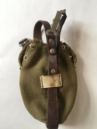 Wwii German Army Wool Canteen Cover W/ Leather Strap