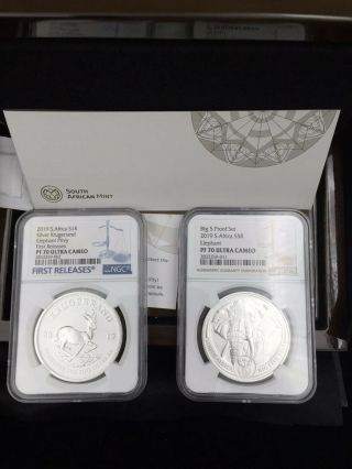 Rare Pf70 Fr 2019 South Africa 2 - Coin Silver Krugerrand & Elephant Proof Set