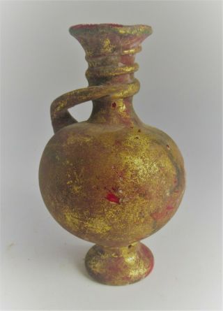 Museum Quality Ancient Roman Glass Vessel With Gold Gilding Circa 200 - 300ad