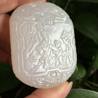 Top Chinese Antique White Hetian Jade Pendant Zigang Mark