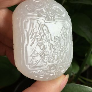 Top Chinese Antique White Hetian Jade Pendant Zigang Mark 2