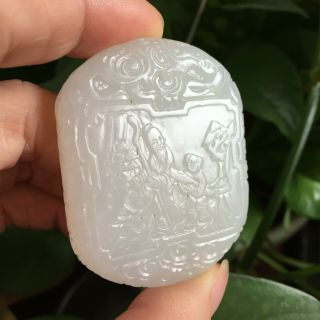Top Chinese Antique White Hetian Jade Pendant Zigang Mark 3