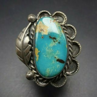 Classic Vintage Navajo Sterling Silver And Blue Gem Turquoise Ring Size 7