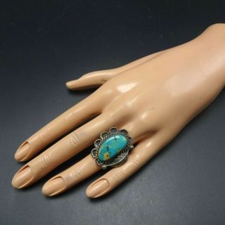 Classic Vintage NAVAJO Sterling Silver and BLUE GEM TURQUOISE RING size 7 2