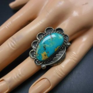 Classic Vintage NAVAJO Sterling Silver and BLUE GEM TURQUOISE RING size 7 3