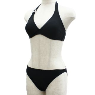Fendi Mare Logos Swimwear Bikini 40 Black Nylon Italy Vintage Authentic Aa737 M