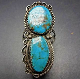 Signed Vintage Zuni Sterling Silver & High Blue Turquoise Ring,  Size 8