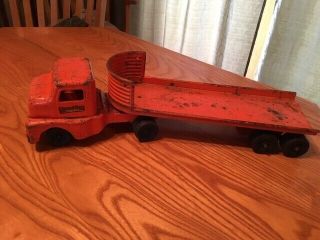 Vtg.  Structo Pressed Steel Cargo Hauler Truck & Trailer Flat Bed Late 40 