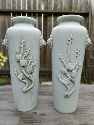 From Old Estate Antique Chinese Ming 2 X Dehua White Porcelain Vases Asian China