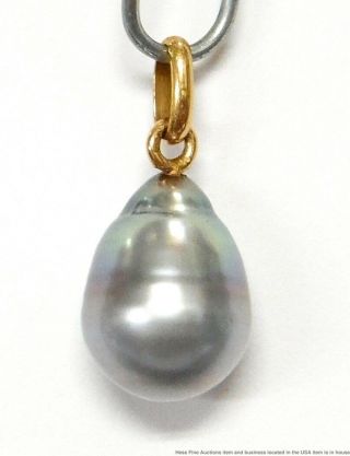Large Cultured Black Tahitian Pearl 14k Gold Pendant Ladies Classic Vintage Drop