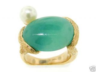 Vintage Jade,  Saltwater Pearl & Solid 14k Gold Ring