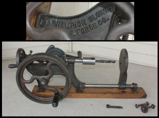 Antique Champion Blower & Forge Co Wall Post Mount Hand Crank Iron Drill Press