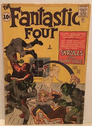 Fantastic Four 2 Marvel Comic 1962 Vintage Silver Age 1st App.  Of The Skrulls