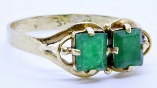 Vintage 14K Solid Yellow Gold Emerald - Cut Natural Emerald 2 - Stone Ring Size 7 2