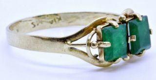 Vintage 14K Solid Yellow Gold Emerald - Cut Natural Emerald 2 - Stone Ring Size 7 3
